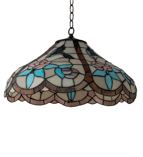 Meyda Lighting Hummingbird 20" 3-Light Mahogany Bronze Pendant Light With Multi-Colored Shade Glass