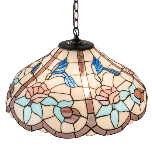 Meyda Lighting Hummingbird 20" 3-Light Mahogany Bronze Pendant Light With Multi-Colored Shade Glass