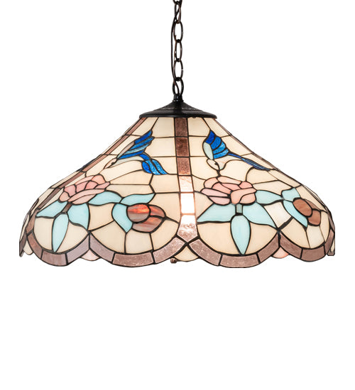 Meyda Lighting Hummingbird 20" 3-Light Mahogany Bronze Pendant Light With Multi-Colored Shade Glass