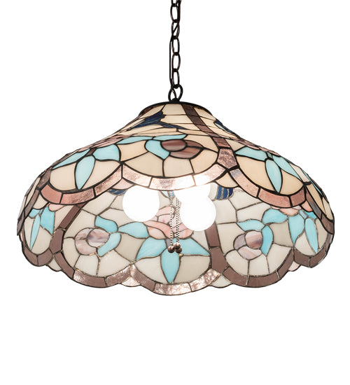 Meyda Lighting Hummingbird 20" 3-Light Mahogany Bronze Pendant Light With Multi-Colored Shade Glass