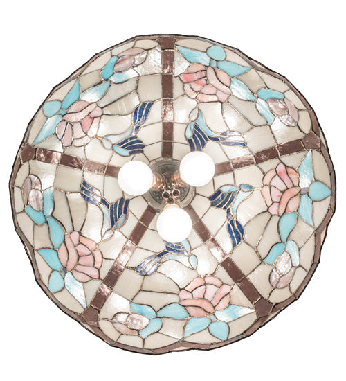 Meyda Lighting Hummingbird 20" 3-Light Mahogany Bronze Pendant Light With Multi-Colored Shade Glass