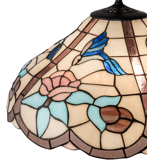Meyda Lighting Hummingbird 20" 3-Light Mahogany Bronze Pendant Light With Multi-Colored Shade Glass