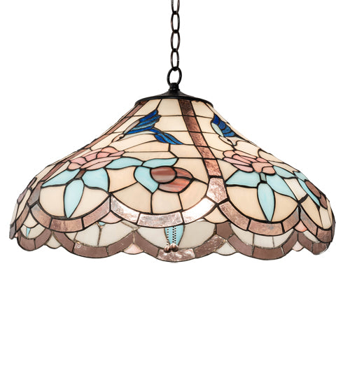 Meyda Lighting Hummingbird 20" 3-Light Mahogany Bronze Pendant Light With Multi-Colored Shade Glass
