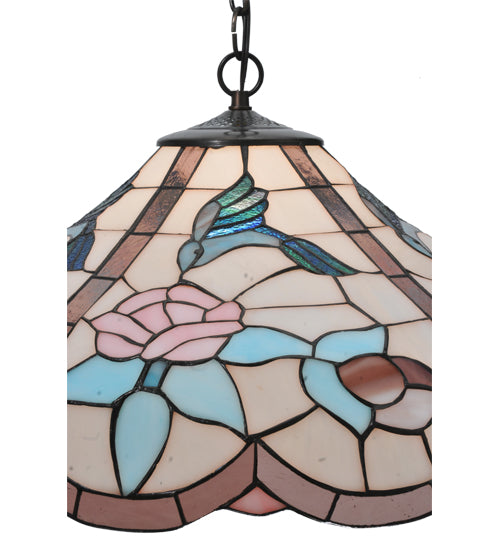 Meyda Lighting Hummingbird 20" Mahogany Bronze Pendant Light With Multi-Colored Shade Glass