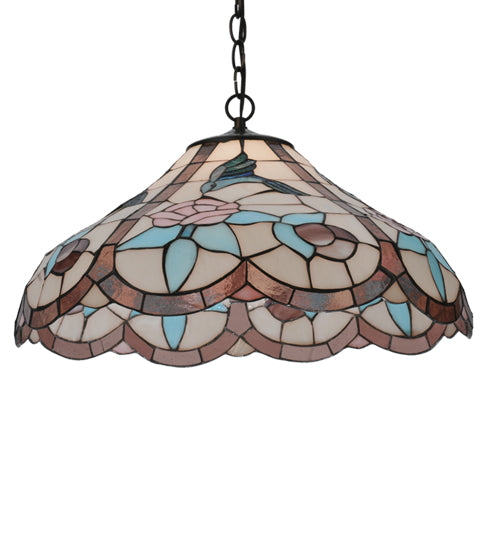 Meyda Lighting Hummingbird 20" Mahogany Bronze Pendant Light With Multi-Colored Shade Glass