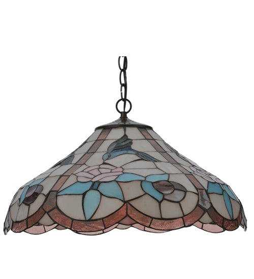 Meyda Lighting Hummingbird 20" Mahogany Bronze Pendant Light With Multi-Colored Shade Glass