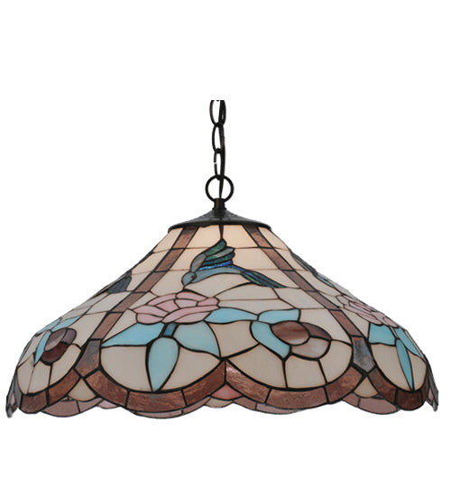Meyda Lighting Hummingbird 20" Mahogany Bronze Pendant Light With Multi-Colored Shade Glass