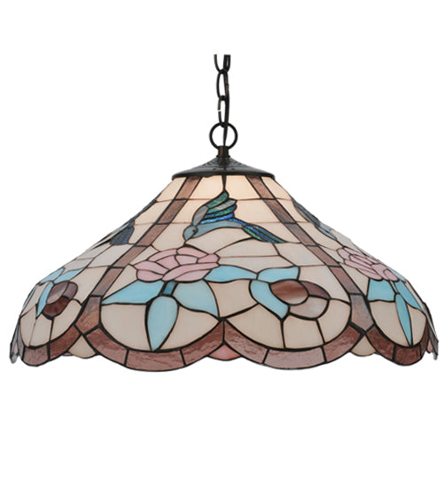 Meyda Lighting Hummingbird 20" Mahogany Bronze Pendant Light With Multi-Colored Shade Glass