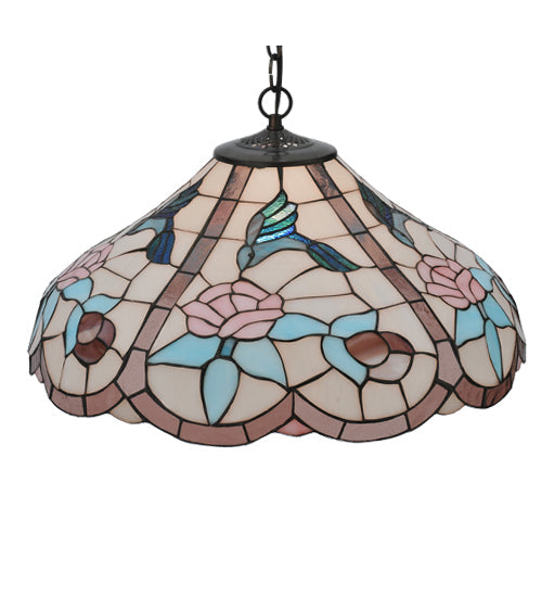Meyda Lighting Hummingbird 20" Mahogany Bronze Pendant Light With Multi-Colored Shade Glass