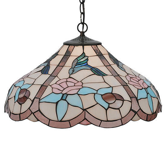 Meyda Lighting Hummingbird 20" Mahogany Bronze Pendant Light With Multi-Colored Shade Glass
