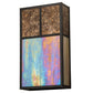 Meyda Lighting Hyde Park 10" 2-Light Craftsman Brown "T" Mission Wall Sconce With Beige Iridescent And Amber Mica Shade Glass