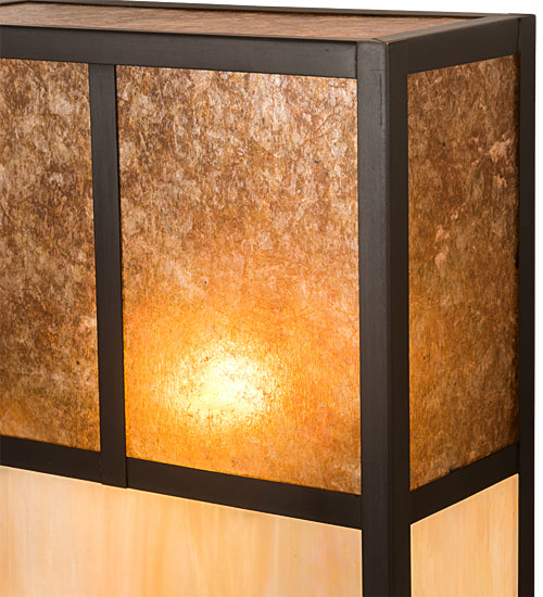 Meyda Lighting Hyde Park 10" 2-Light Craftsman Brown "T" Mission Wall Sconce With Beige Iridescent And Amber Mica Shade Glass