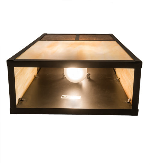 Meyda Lighting Hyde Park 10" 2-Light Craftsman Brown "T" Mission Wall Sconce With Beige Iridescent And Amber Mica Shade Glass