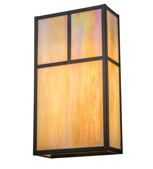 Meyda Lighting Hyde Park 10" 2-Light Craftsman Brown T Mission Wall Sconce With Beige Iridescent Shade Glass