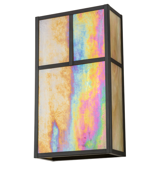 Meyda Lighting Hyde Park 10" 2-Light Craftsman Brown T Mission Wall Sconce With Beige Iridescent Shade Glass