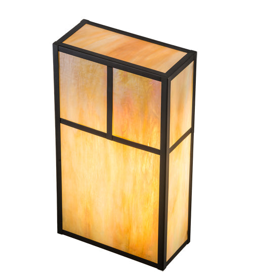 Meyda Lighting Hyde Park 10" 2-Light Craftsman Brown T Mission Wall Sconce With Beige Iridescent Shade Glass