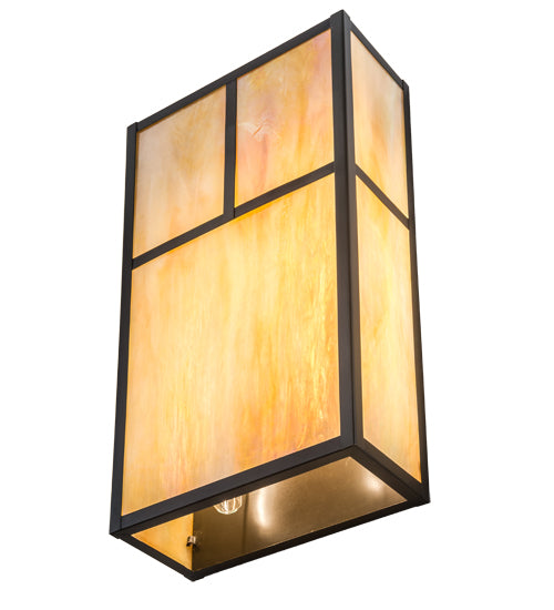 Meyda Lighting Hyde Park 10" 2-Light Craftsman Brown T Mission Wall Sconce With Beige Iridescent Shade Glass
