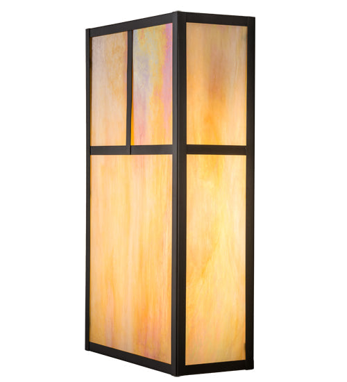 Meyda Lighting Hyde Park 10" 2-Light Craftsman Brown T Mission Wall Sconce With Beige Iridescent Shade Glass