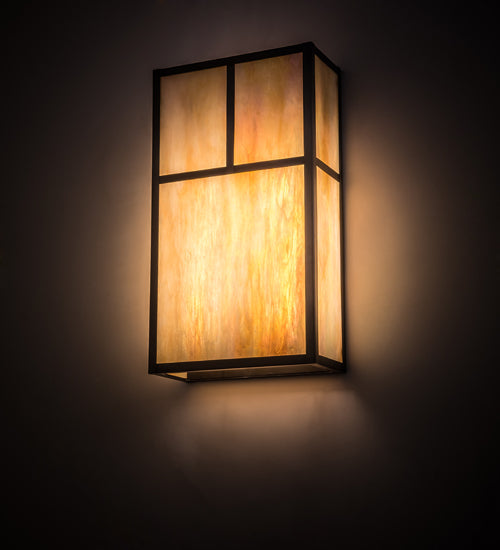 Meyda Lighting Hyde Park 10" 2-Light Craftsman Brown T Mission Wall Sconce With Beige Iridescent Shade Glass