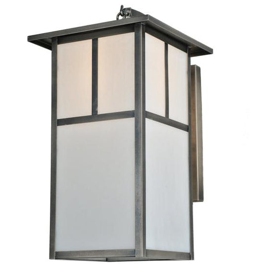 Meyda Lighting Hyde Park 10" Antique Nickel T Mission Curved Arm Wall Sconce With White Shade Glass