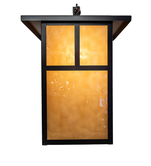 Meyda Lighting Hyde Park 10" Craftsman Brown Curved Arm Wall Sconce With Beige Art Shade Glass