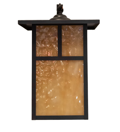 Meyda Lighting Hyde Park 10" Craftsman Brown Curved Arm Wall Sconce With Beige Art Shade Glass