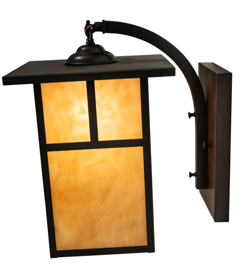 Meyda Lighting Hyde Park 10" Craftsman Brown Curved Arm Wall Sconce With Beige Art Shade Glass