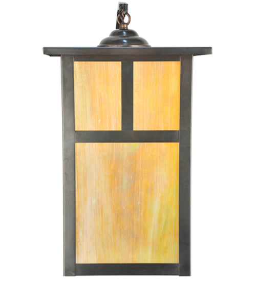 Meyda Lighting Hyde Park 10" Craftsman Brown T Mission Curved Arm Wall Sconce With Beige Iridescent Shade Glass