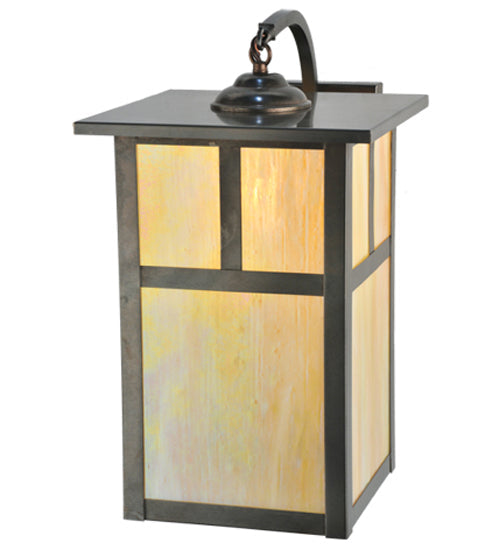Meyda Lighting Hyde Park 10" Craftsman Brown T Mission Curved Arm Wall Sconce With Beige Iridescent Shade Glass
