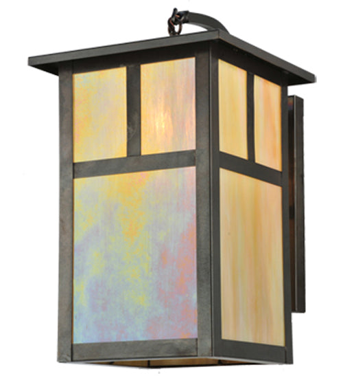 Meyda Lighting Hyde Park 10" Craftsman Brown T Mission Curved Arm Wall Sconce With Beige Iridescent Shade Glass