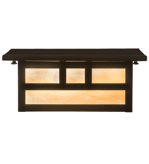 Meyda Lighting Hyde Park 10"Sq 2-Light Craftsman Brown Double Bar Mission Flush Mount Light With Beige Iridescent Shade Glass