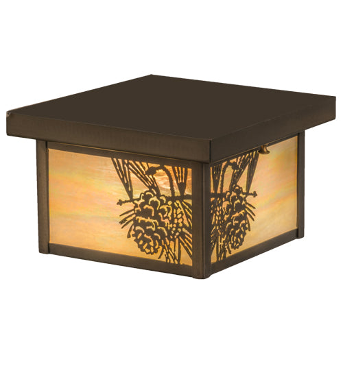 Meyda Lighting Hyde Park 12" Antique Copper Flush Mount Light With Beige Iridescent Art Shade Glass