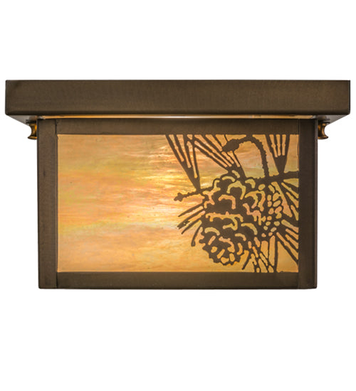 Meyda Lighting Hyde Park 12" Antique Copper Flush Mount Light With Beige Iridescent Art Shade Glass