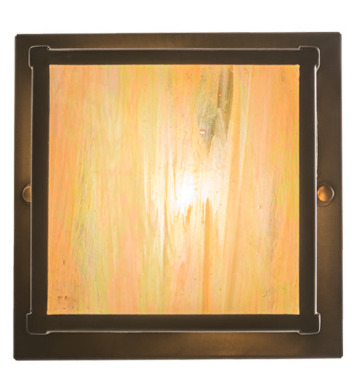 Meyda Lighting Hyde Park 12" Antique Copper Flush Mount Light With Beige Iridescent Art Shade Glass
