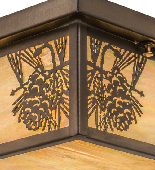 Meyda Lighting Hyde Park 12" Antique Copper Flush Mount Light With Beige Iridescent Art Shade Glass