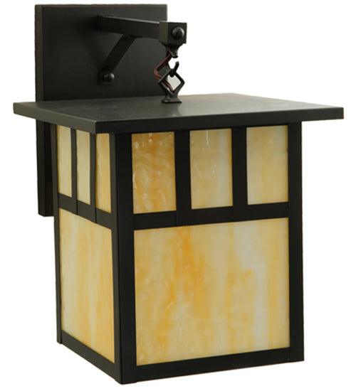 Meyda Lighting Hyde Park 12" Craftsman Brown Double Bar Mission Straight Arm Wall Sconce With Beige Shade Glass