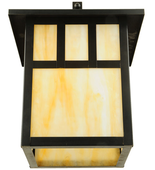 Meyda Lighting Hyde Park 12" Craftsman Brown Double Bar Mission Straight Arm Wall Sconce With Beige Shade Glass