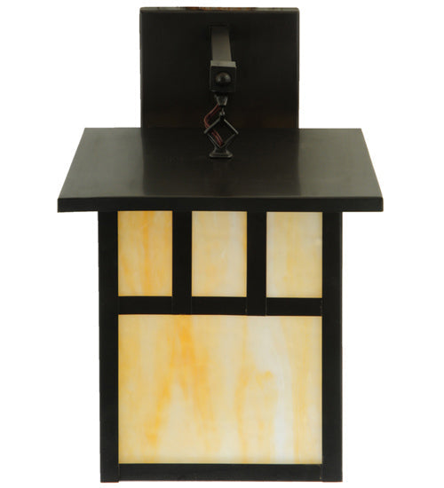 Meyda Lighting Hyde Park 12" Craftsman Brown Double Bar Mission Straight Arm Wall Sconce With Beige Shade Glass