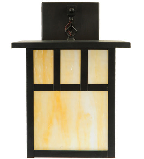 Meyda Lighting Hyde Park 12" Craftsman Brown Double Bar Mission Straight Arm Wall Sconce With Beige Shade Glass