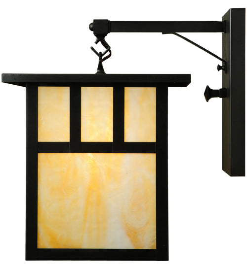 Meyda Lighting Hyde Park 12" Craftsman Brown Double Bar Mission Straight Arm Wall Sconce With Beige Shade Glass