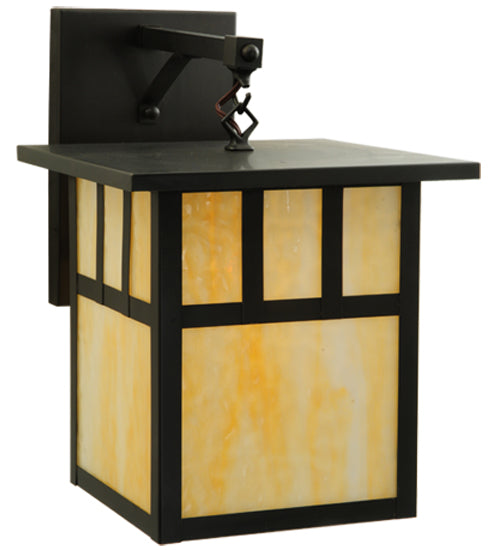 Meyda Lighting Hyde Park 12" Craftsman Brown Double Bar Mission Straight Arm Wall Sconce With Beige Shade Glass