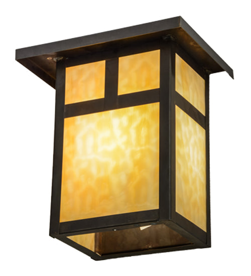 Meyda Lighting Hyde Park 12" Craftsman Brown T Mission Wall Sconce With Beige Art Shade Glass