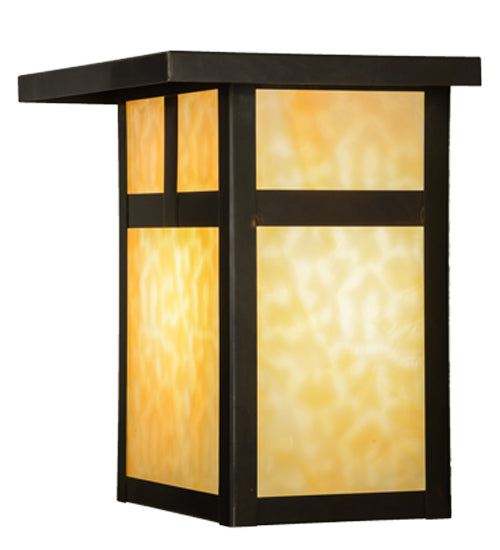 Meyda Lighting Hyde Park 12" Craftsman Brown T Mission Wall Sconce With Beige Art Shade Glass