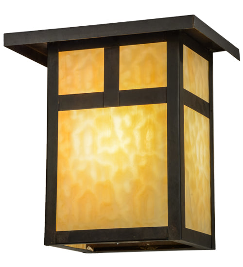 Meyda Lighting Hyde Park 12" Craftsman Brown T Mission Wall Sconce With Beige Art Shade Glass