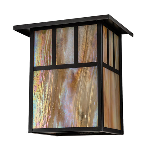 Meyda Lighting Hyde Park 12" Craftsman Brown Wall Sconce With Beige Iridescent Shade Glass