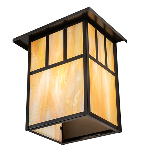 Meyda Lighting Hyde Park 12" Craftsman Brown Wall Sconce With Beige Iridescent Shade Glass