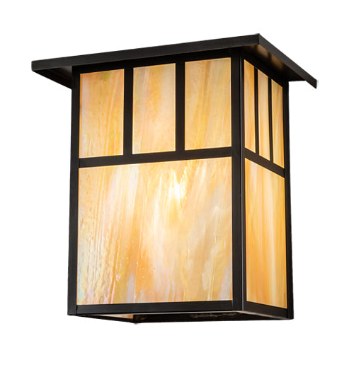 Meyda Lighting Hyde Park 12" Craftsman Brown Wall Sconce With Beige Iridescent Shade Glass