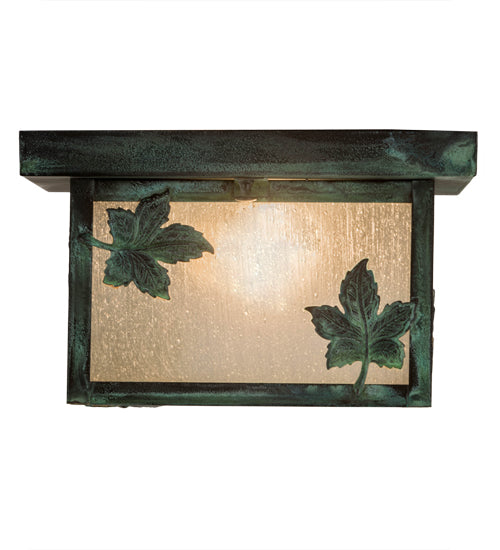 Meyda Lighting Hyde Park 12" Verdigris Maple Leaf Flush Mount Light With Clear Seeded Shade Glass