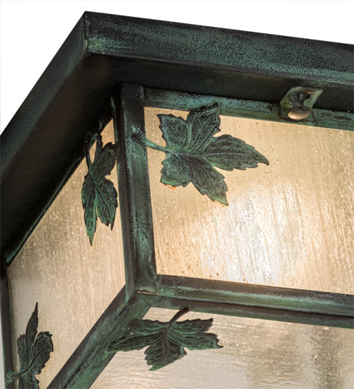 Meyda Lighting Hyde Park 12" Verdigris Maple Leaf Flush Mount Light With Clear Seeded Shade Glass