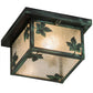 Meyda Lighting Hyde Park 12" Verdigris Maple Leaf Flush Mount Light With Clear Seeded Shade Glass